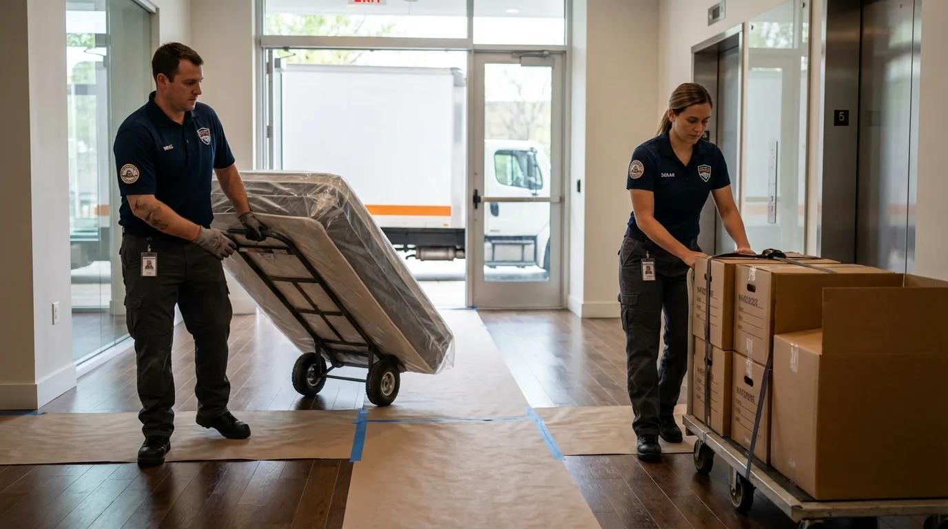 Professional apartment movers loading elevator in Anchor Point, AK