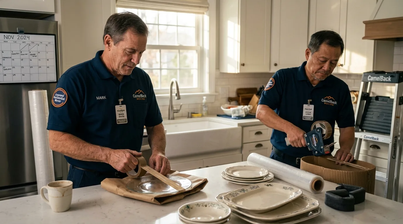 Professional crew packing kitchen dishware in Anchor Point, AK